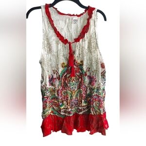 Bila Red and Multicolor Paisley Tank Top